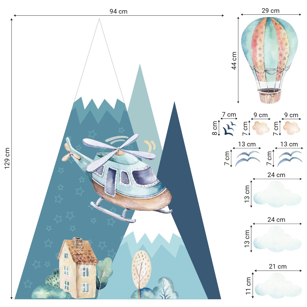 Naklejki na ścianę dla dzieci góry i samolot