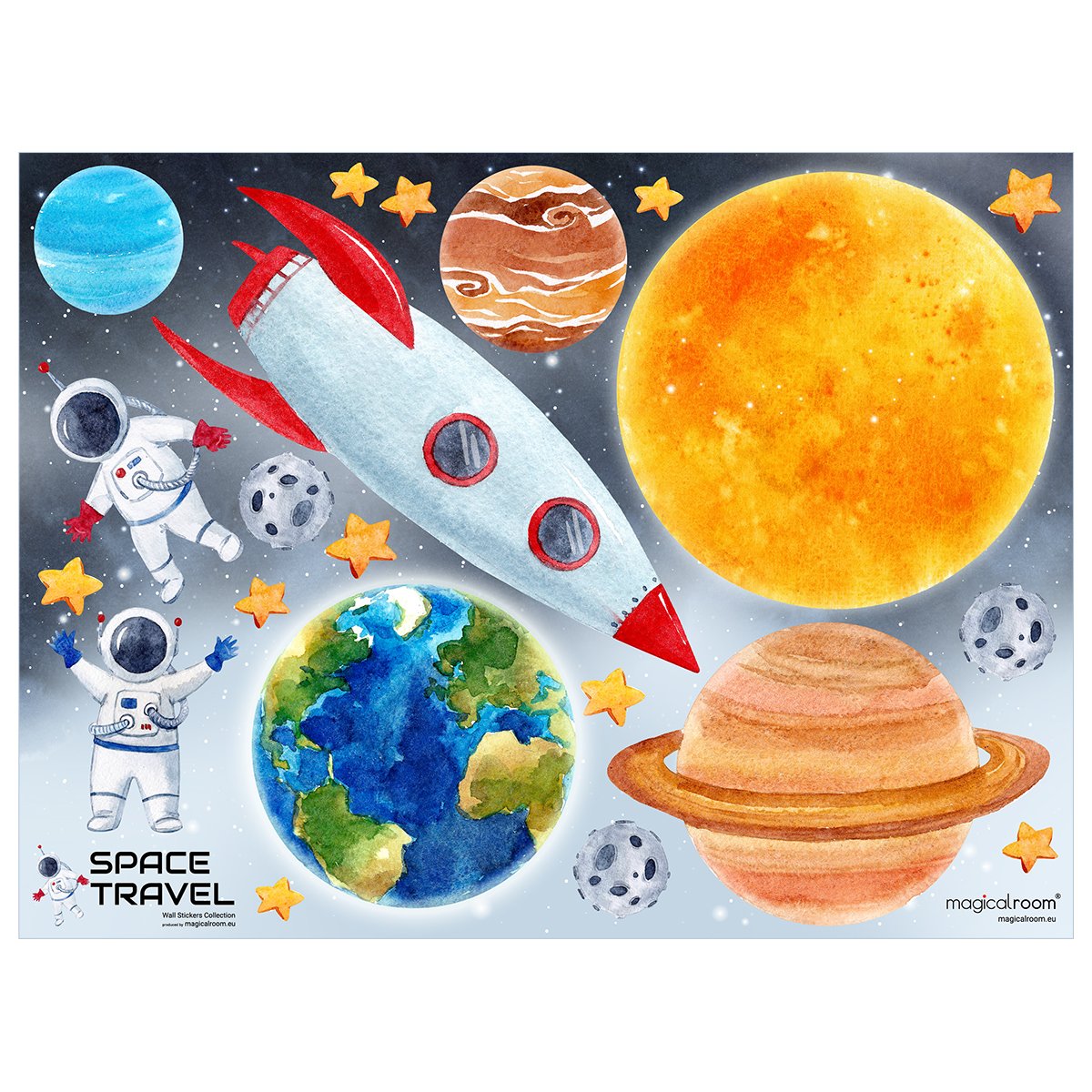 Naklejki na ścianę dla dzieci jowisz, astronauci, ziemia i rakieta