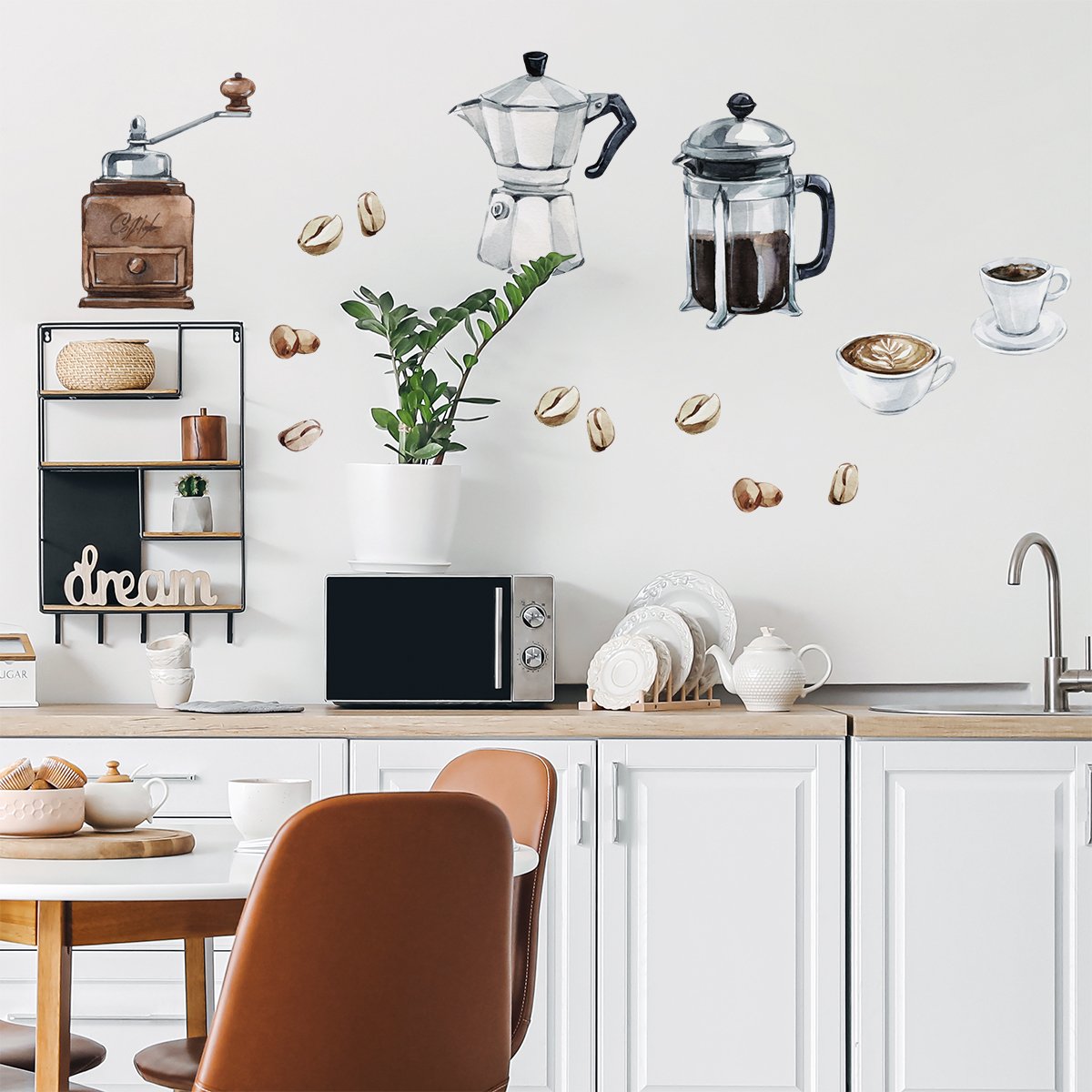 Naklejki na ścianę do kuchni - filiżanki ,czajnik i młynek do kawy