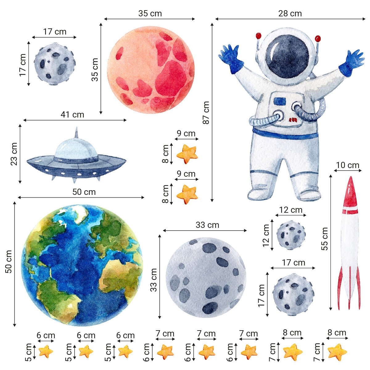 Naklejki na ścianę dla chłopca kosmos, planety i gwiazdy