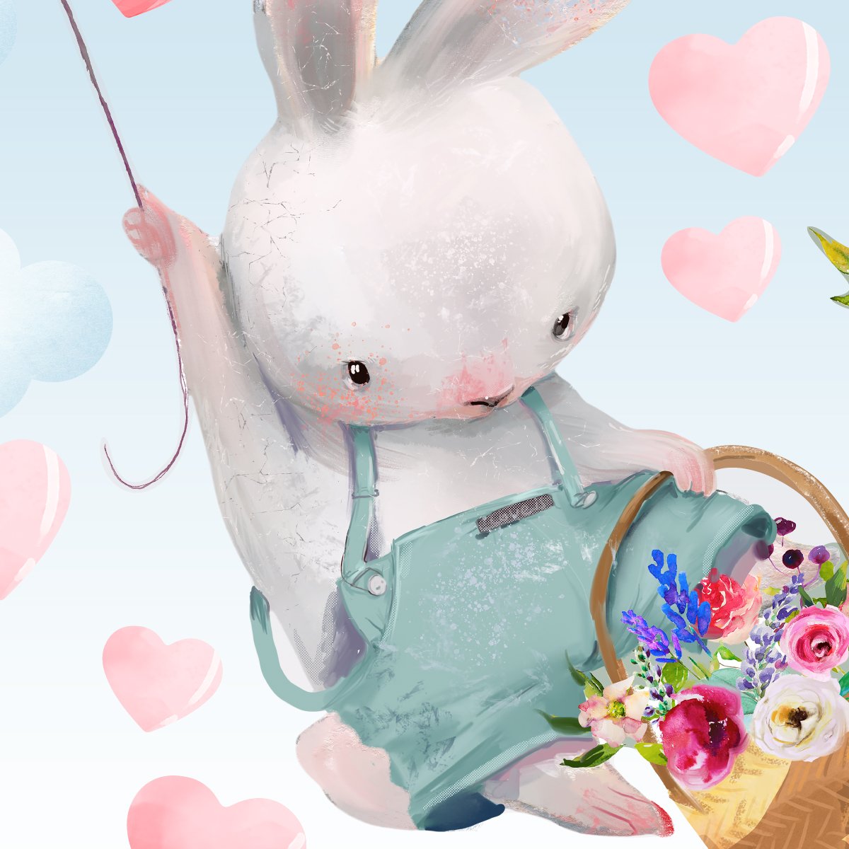 Naklejki na ścianę króliczki, serca i kwiaty do pokoju dziecięcego