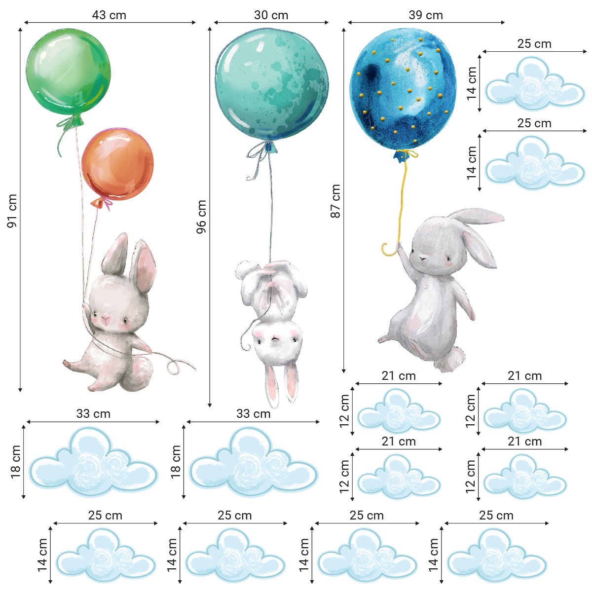 Naklejki na ścianę króliki i baloniki#kolor_kolorowy