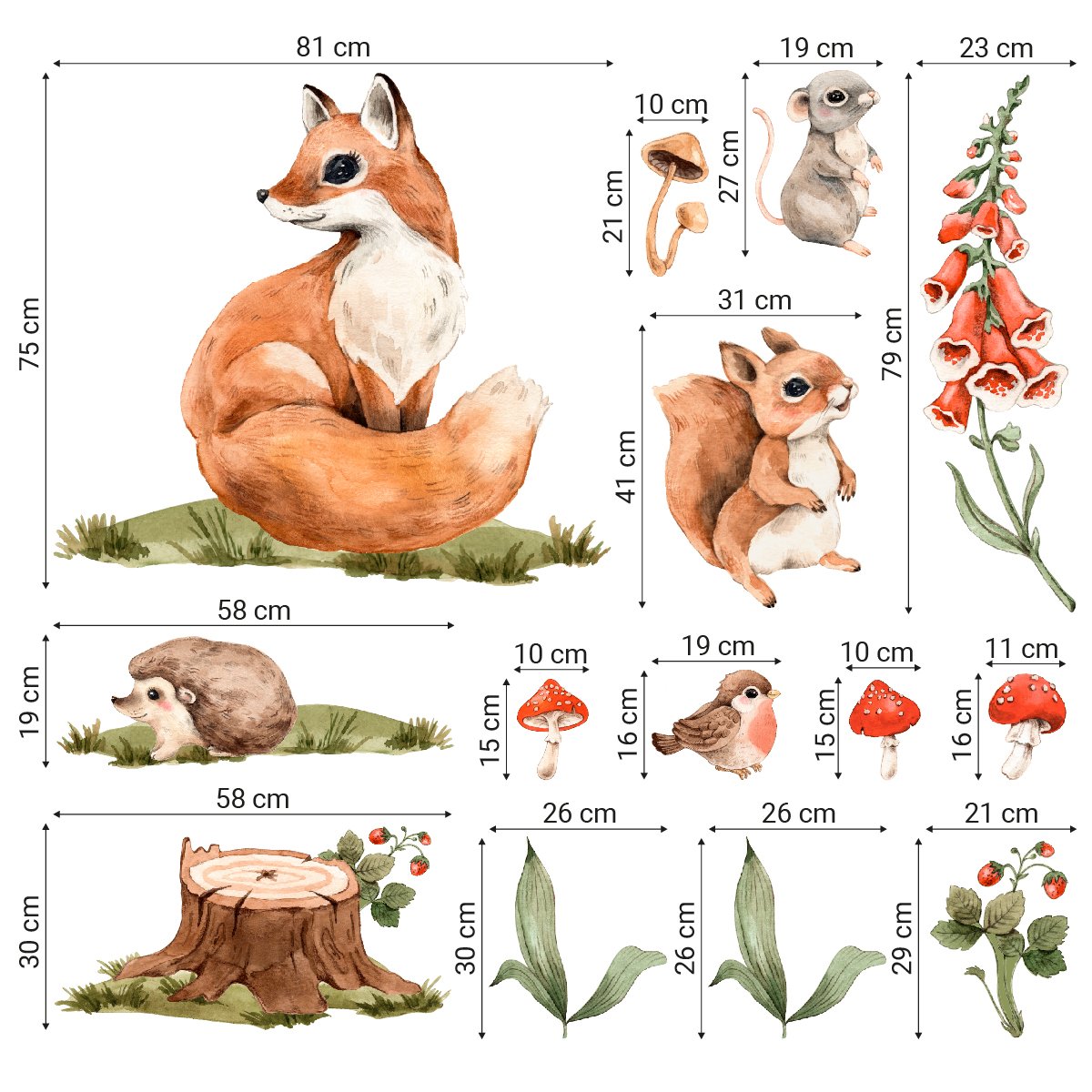 Naklejki na ścianę leśne zwierzęta i ruda wiewiórka