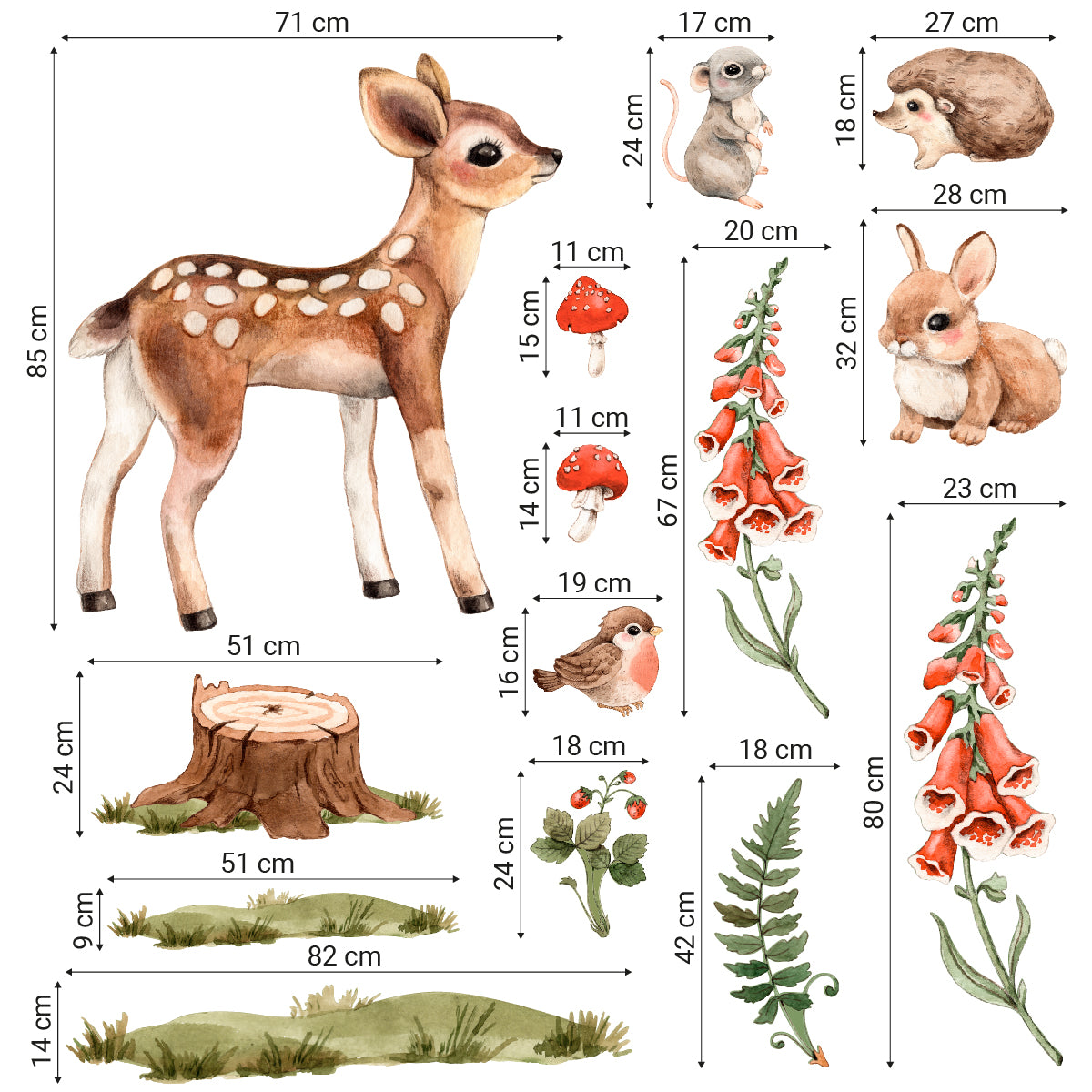 Naklejki na ścianę leśne zwierzęta