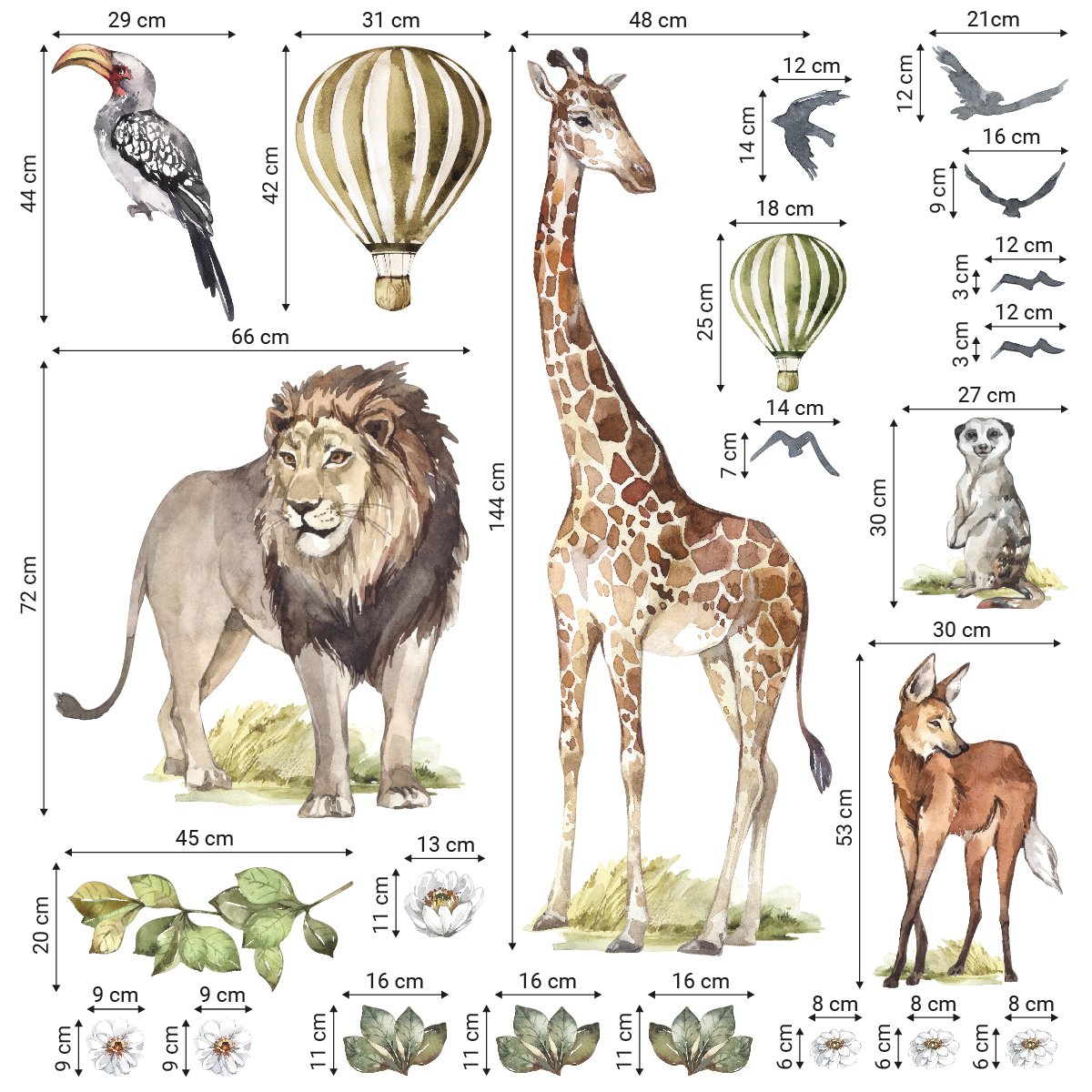 Naklejki na ścianę do pokoju dziecięcego lew i zwierzęta Afryki