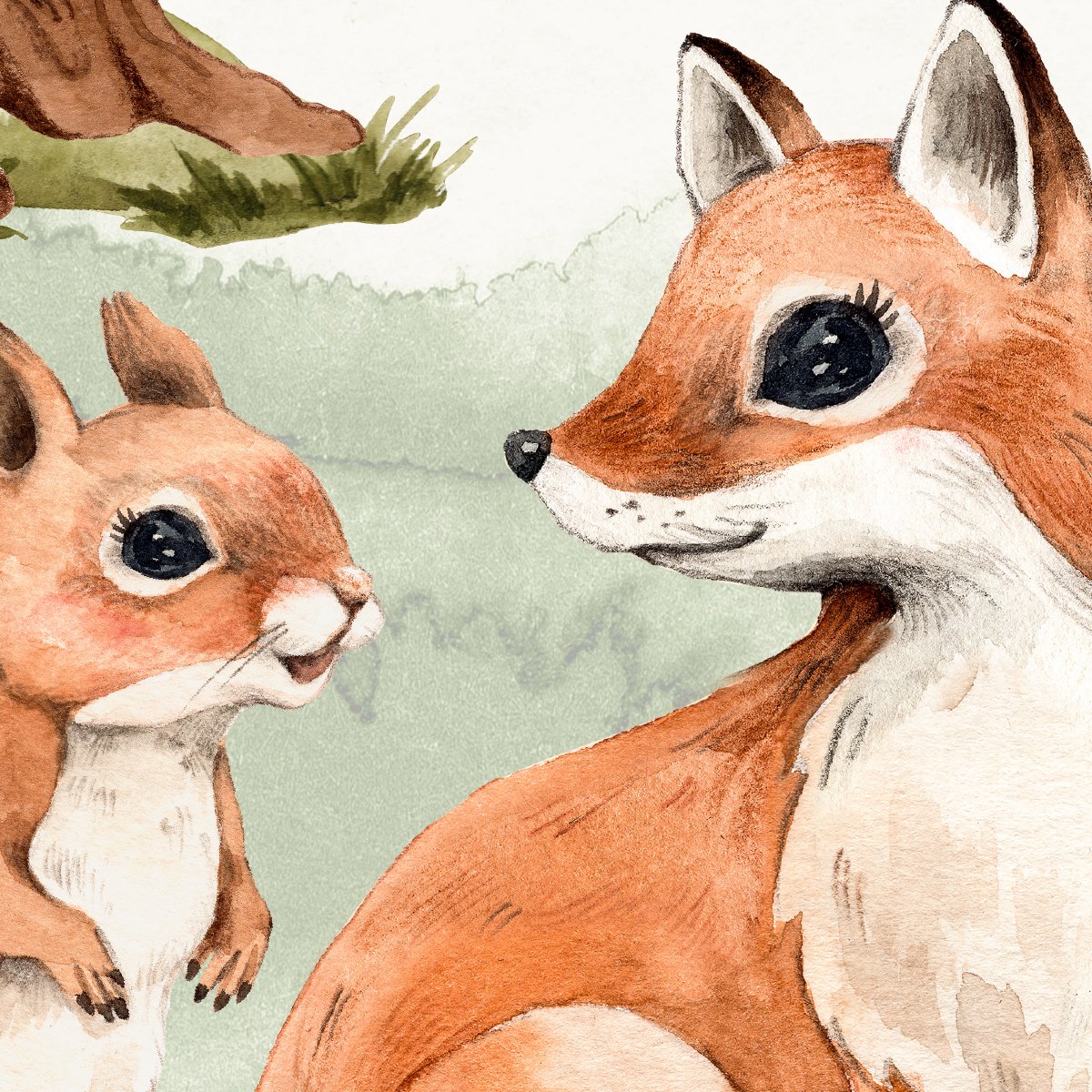 Naklejki na ścianę rudy lisek i wiewiórka