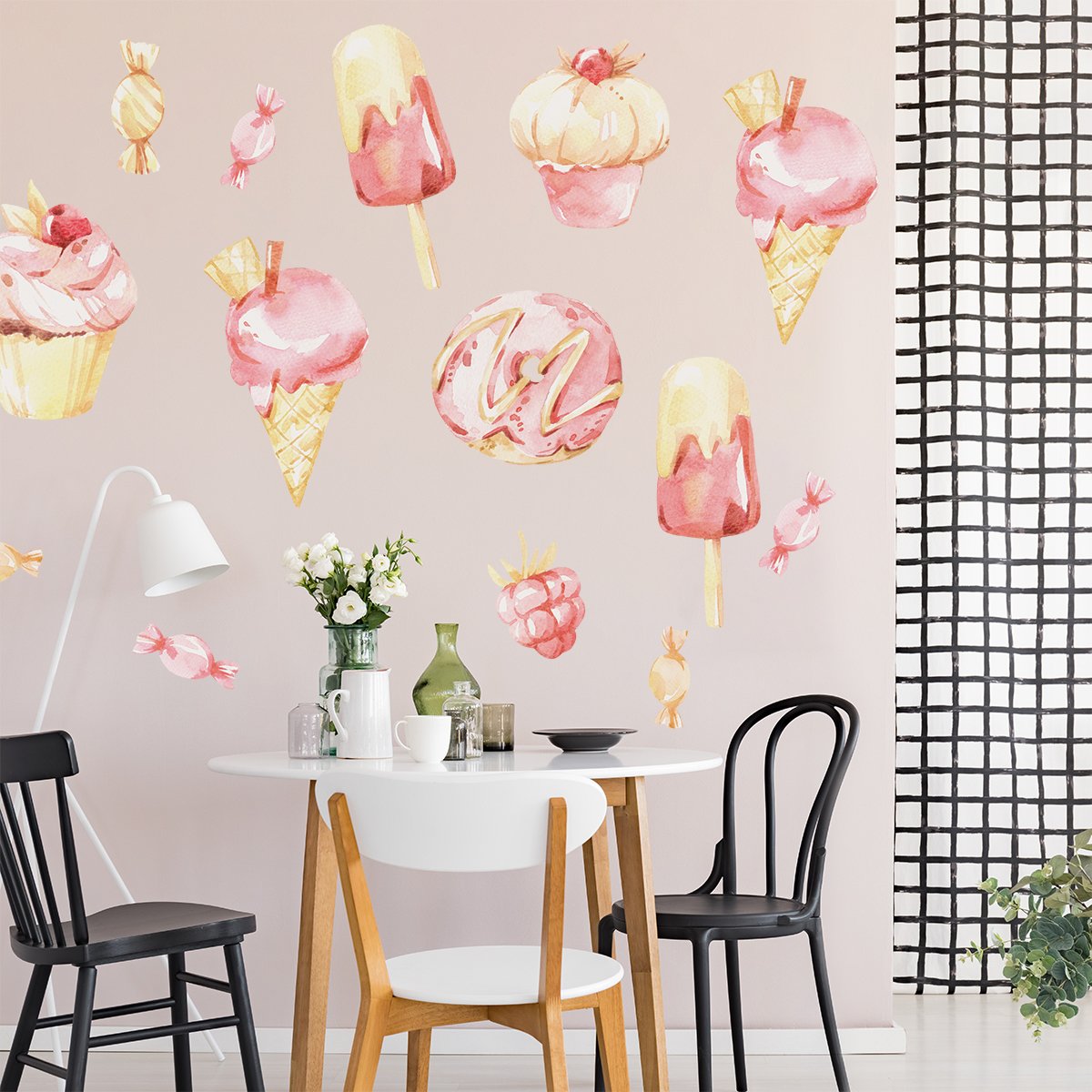 Naklejki na ścianę do jadalni lody i muffinki w pastelowych kolorach