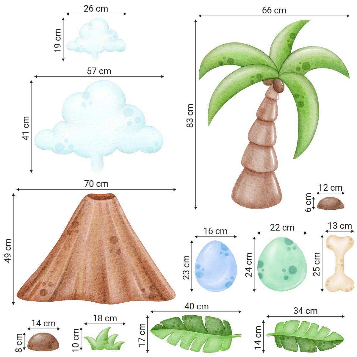 Naklejki na ścianę palma, liście i wulkan do pokoju chłopca