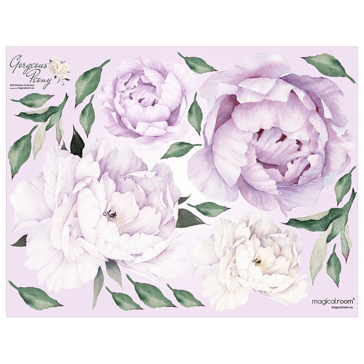 Naklejki na ścianę białe i fioletowe piwonie do sypialni#kolor_fioletowy