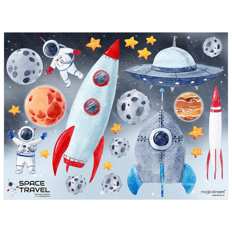 Naklejki na ścianę do pokoju chłopca  rakieta, astronauta, gwiazdy, kosmos i statek ufo