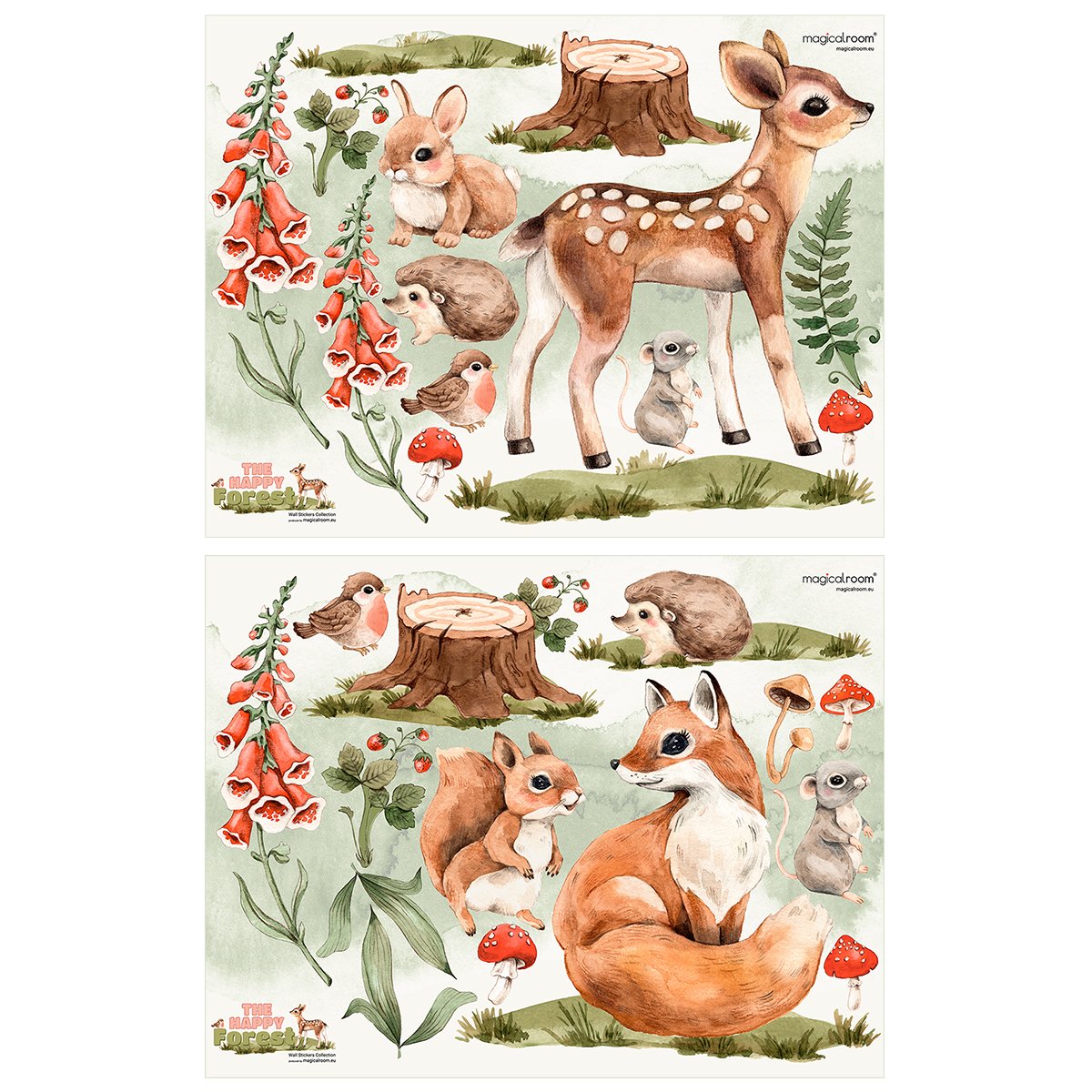 Naklejki na ścianę brązowa sarenka i rudy lisek