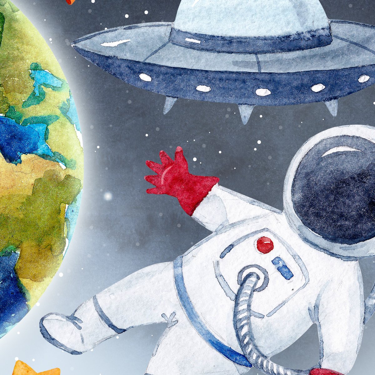 Naklejki na ścianę dla chłopca ufo, ziemia i kosmos