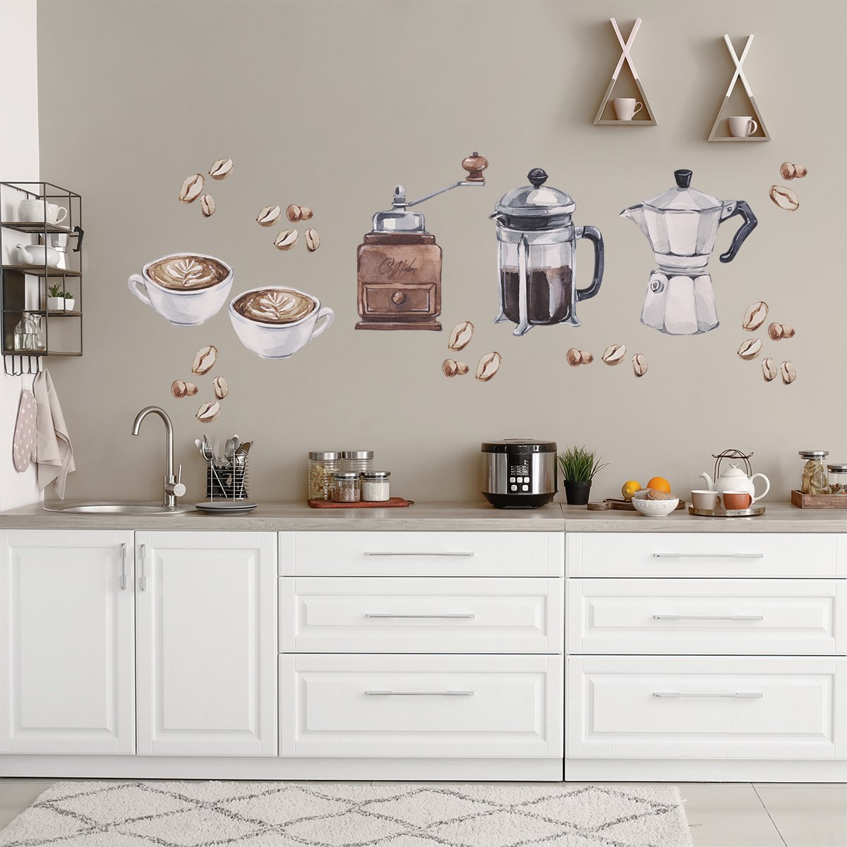 Duże naklejki na ścianę do kuchni z kawą i ziarnami