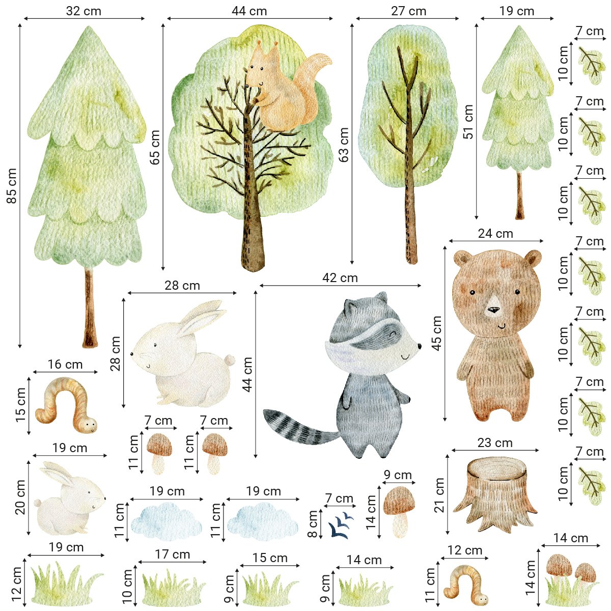 Naklejki na ścianę dla dzieci wesołe zajączki i drzewa