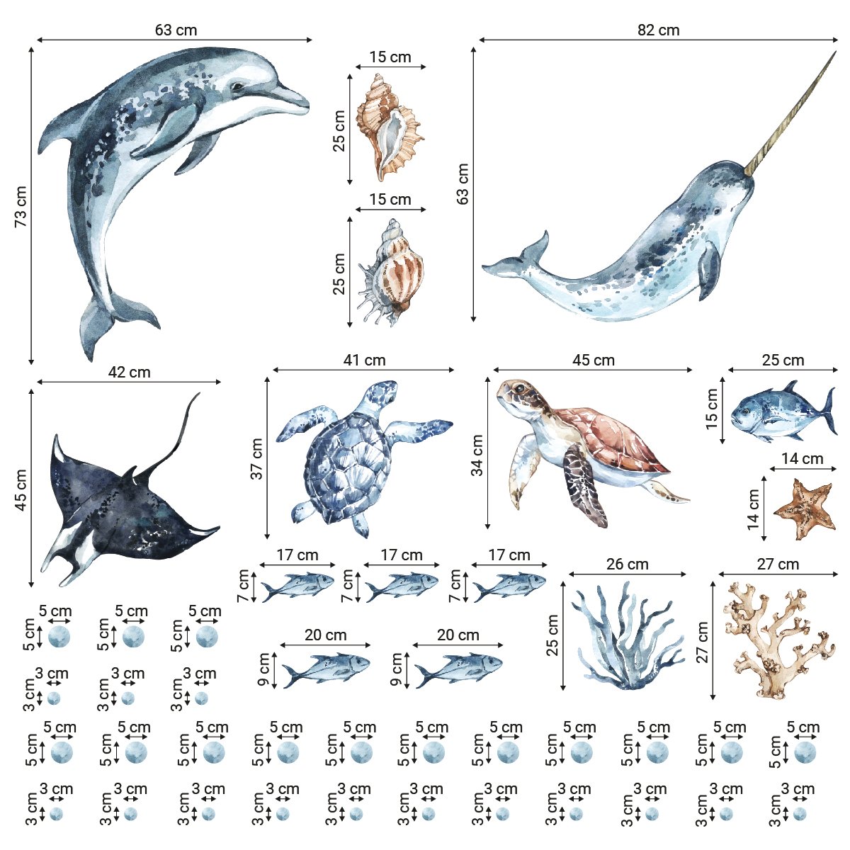 Naklejki na ścianę dla dziecka zwierzątka morskie