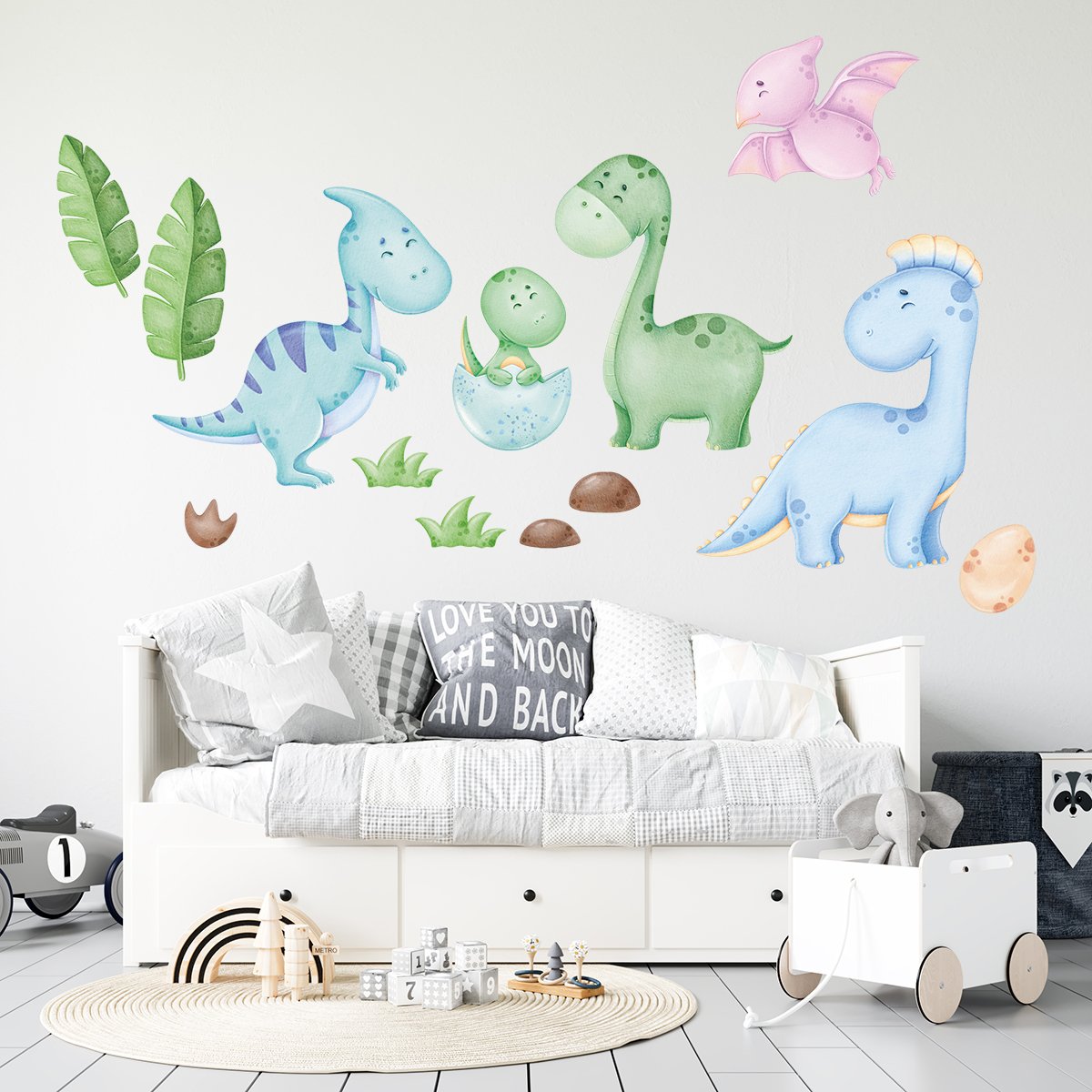 Naklejki na ścianę do pokoju rodzeństwa  prehistoryczne zwierzęta, dinozaury