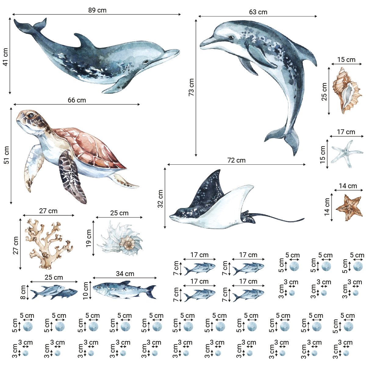 Naklejki na ścianę do pokoju dzieci zwierzęta morskie i delfin