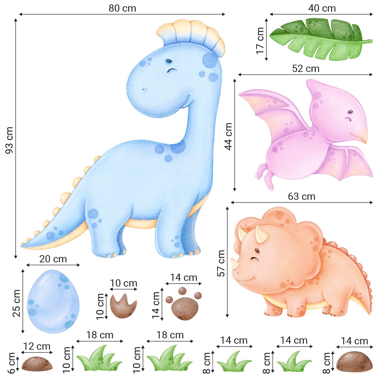 Naklejki na ścianę  uśmiechnięte  zwierzęta, dinozaury dla małych dzieci
