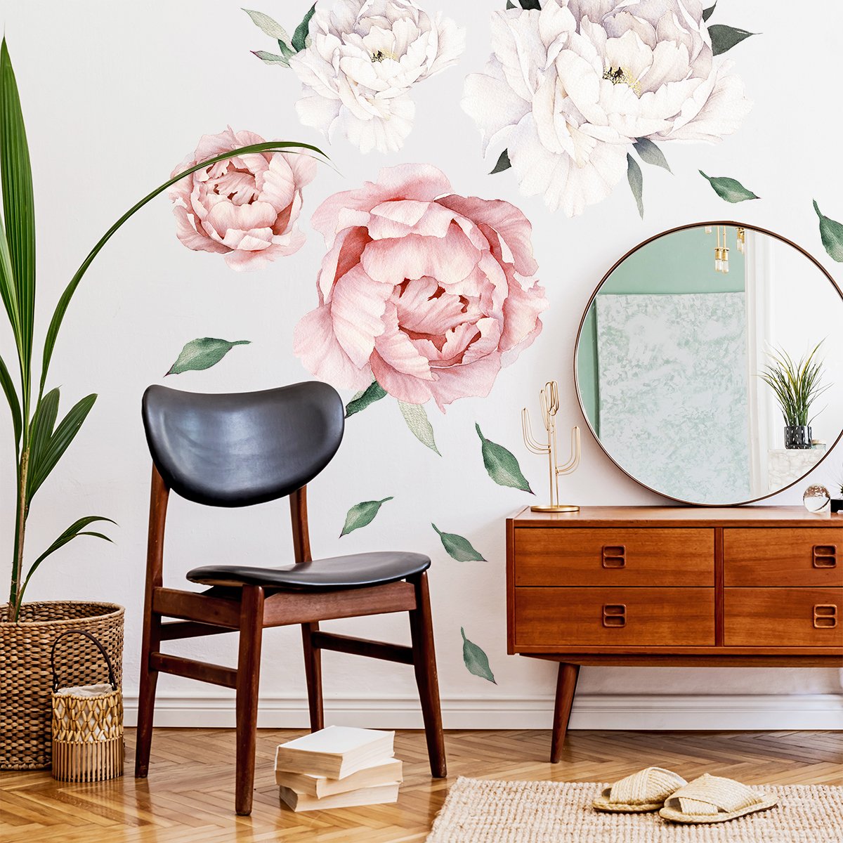Naklejki na ścianę pastelowe piwonie na przedpokój#kolor_brzoskwiniowy