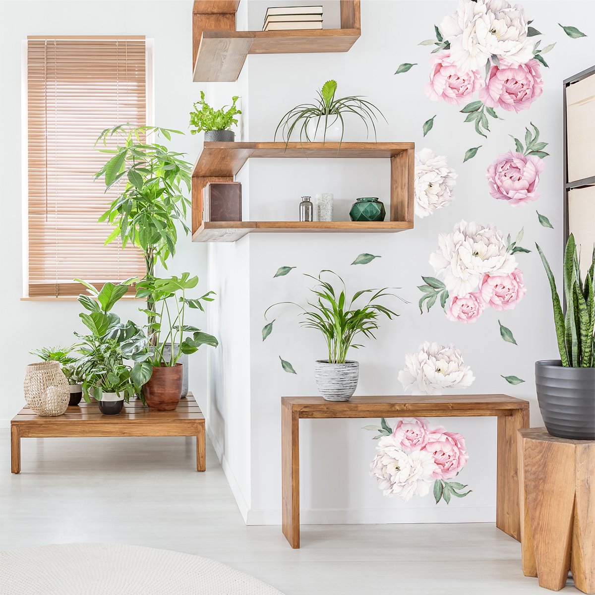 Naklejki na ścianę białe i różowe piwonie do salonu#kolor_rozowy