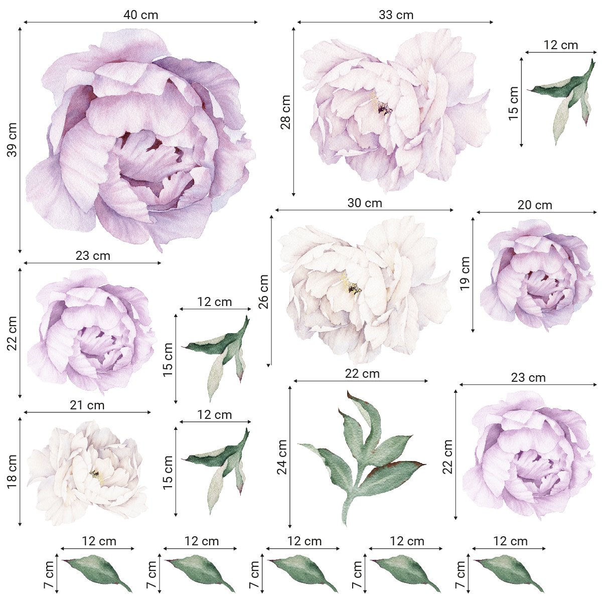 Naklejki na ścianę białe i fioletowe piwonie do pokoju dziecięcego#kolor_fioletowy