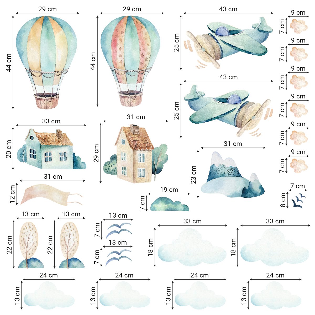 Naklejki ścienne dla chłopca samoloty i latające balony