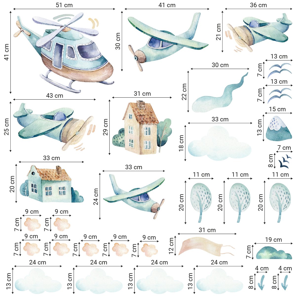 Naklejki latające samoloty i chmurki na ścianę