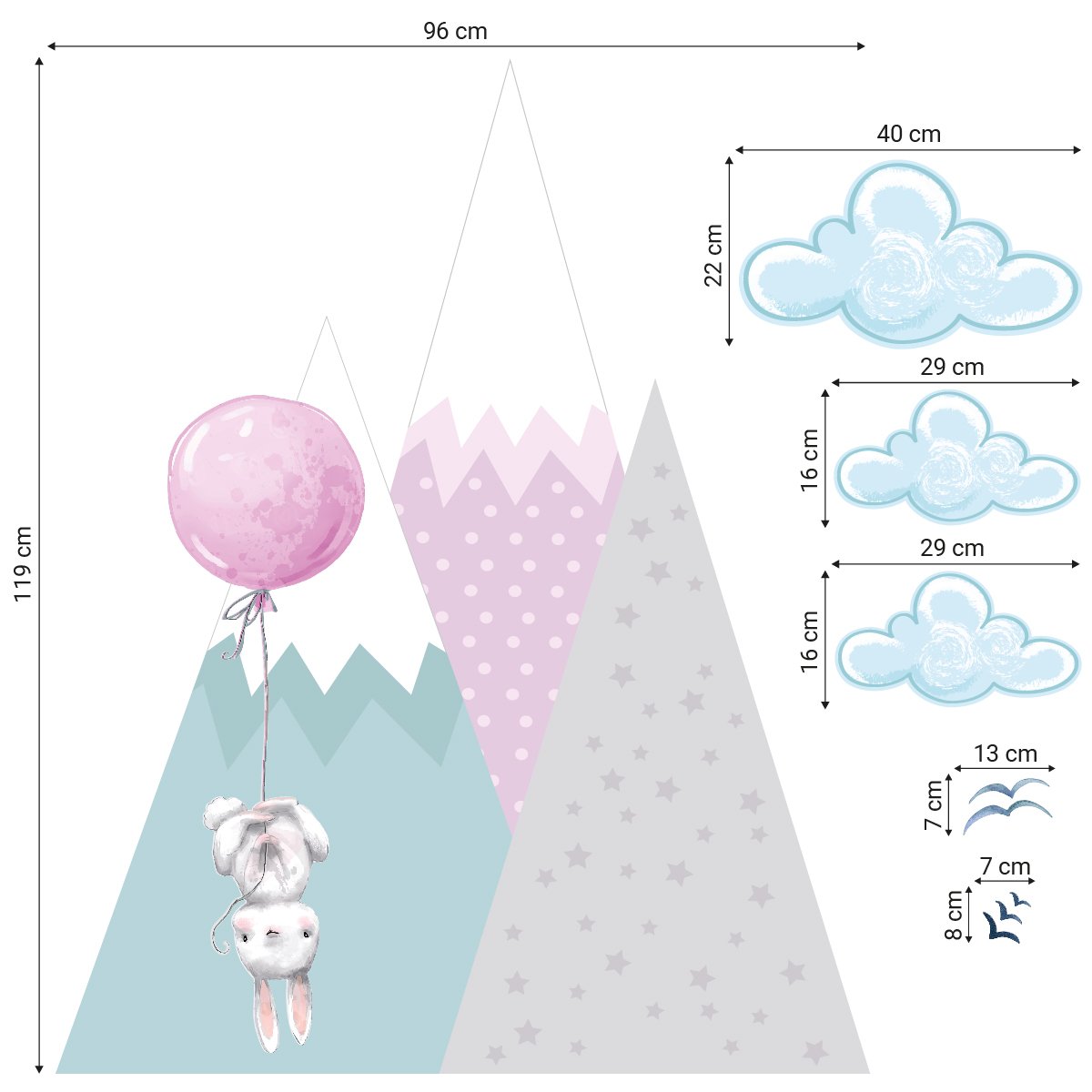 Naklejki ścienne balony i różowe góry#kolor_rozowy