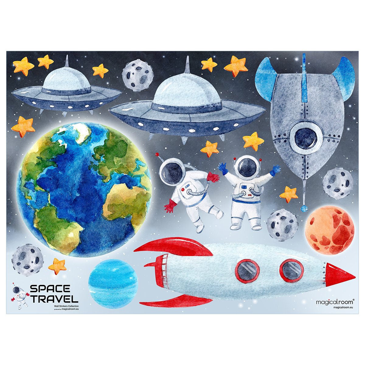 Naklejki ścienne do pokoju chłopca kosmos, planety i ufo