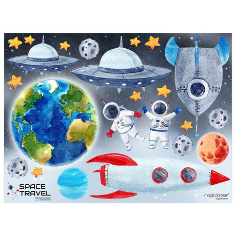 Naklejki ścienne do pokoju chłopca kosmos, planety i ufo