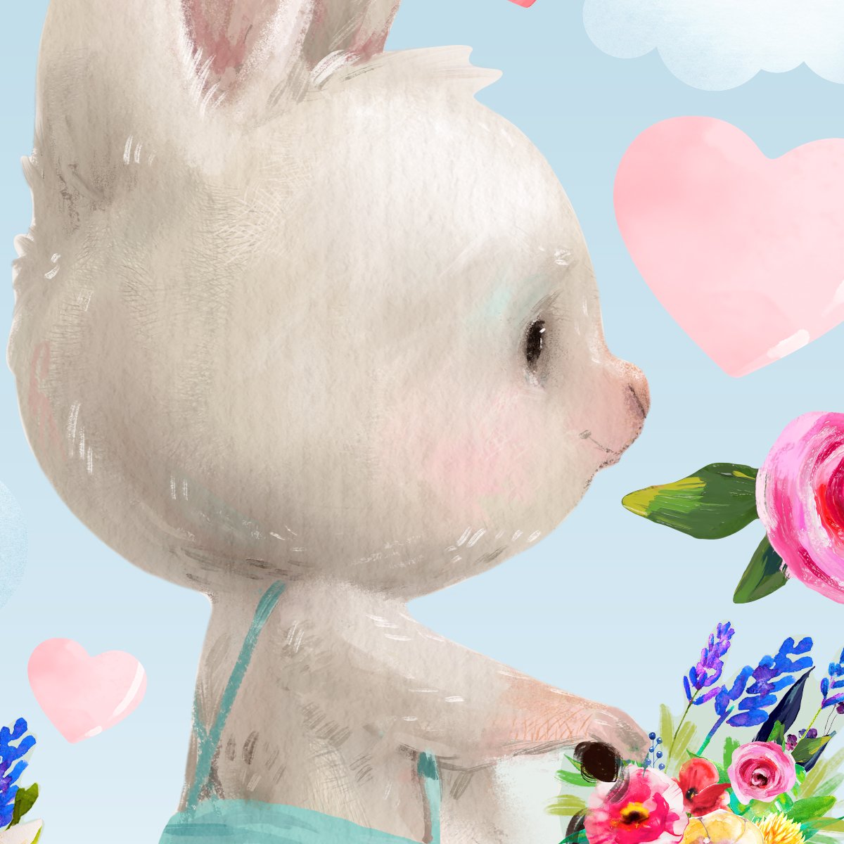 Kolorowe naklejki ścienne dla dziewczynki króliki i różowe serca