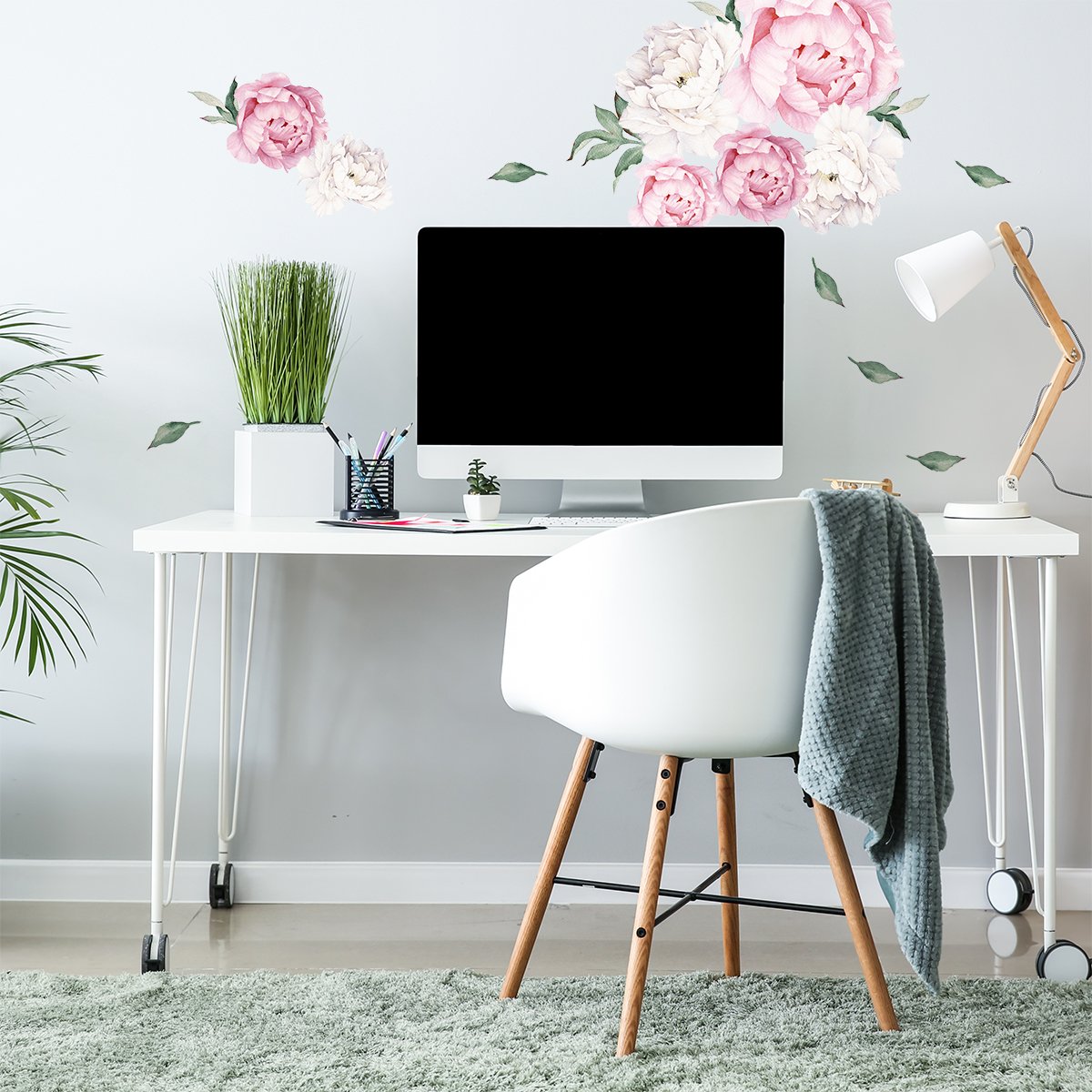 Naklejki ścienne białe i różowe kwiaty do salonu#kolor_rozowy