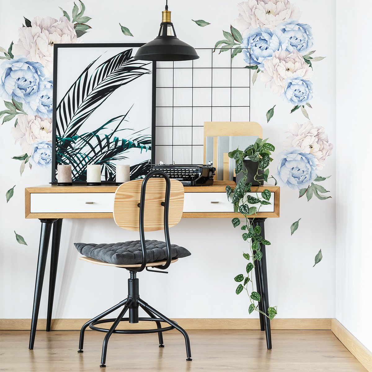 Naklejki na ścianę z kwiatami - piwonie#kolor_niebieski