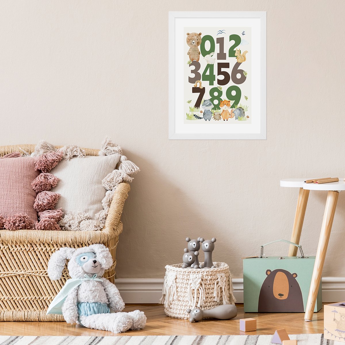 Plakat kolorowe cyfry z zwierzęta leśne dla dzieci