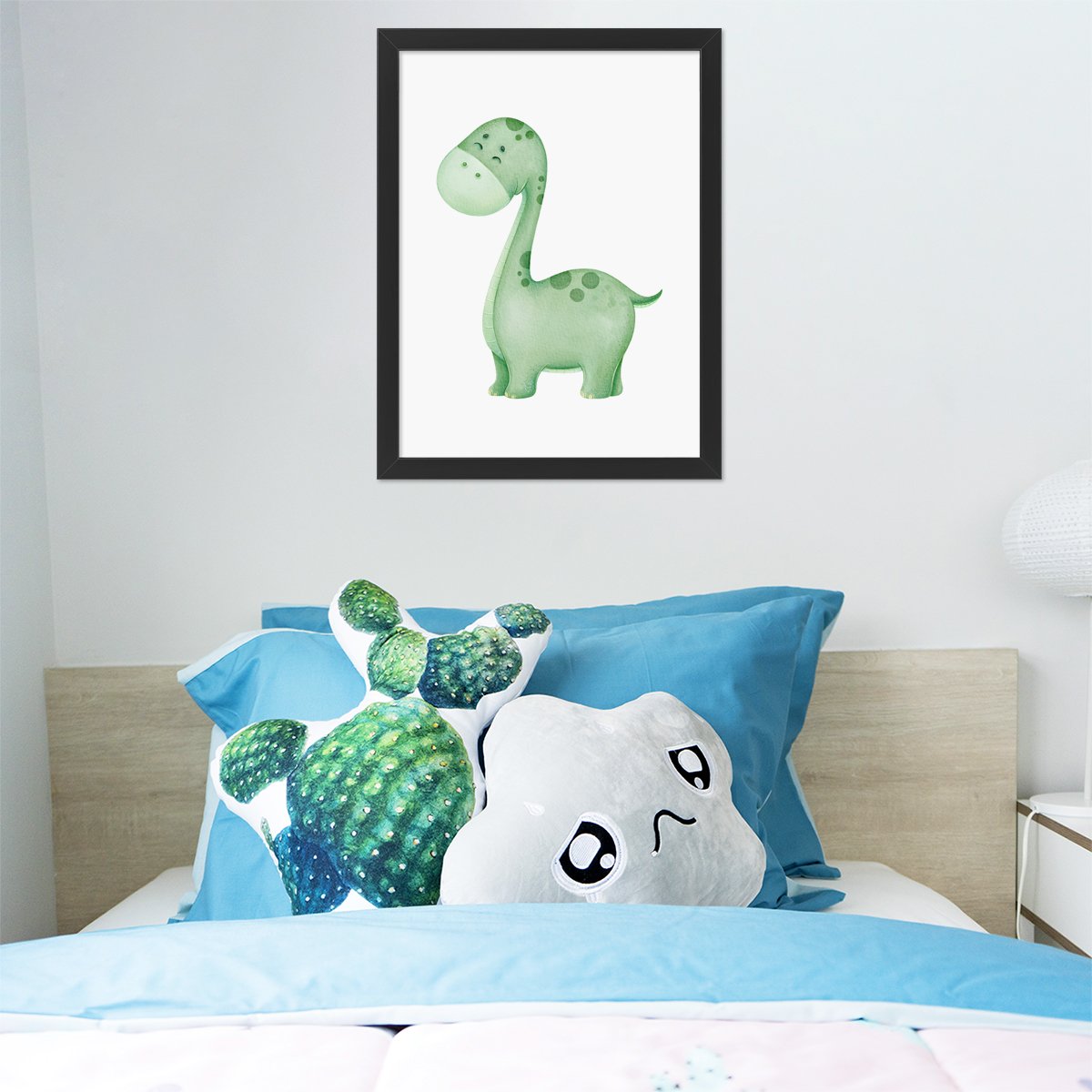 Plakat dla małych dzieci dinozaur diplodok w czarnej ramce