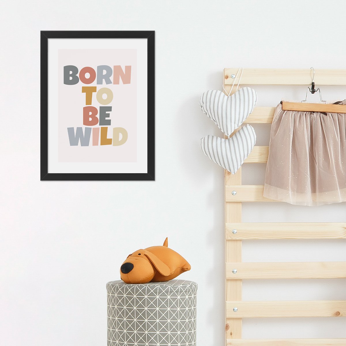 Plakat dla dziecka napisy - born to be wild- w czarnej - ramce