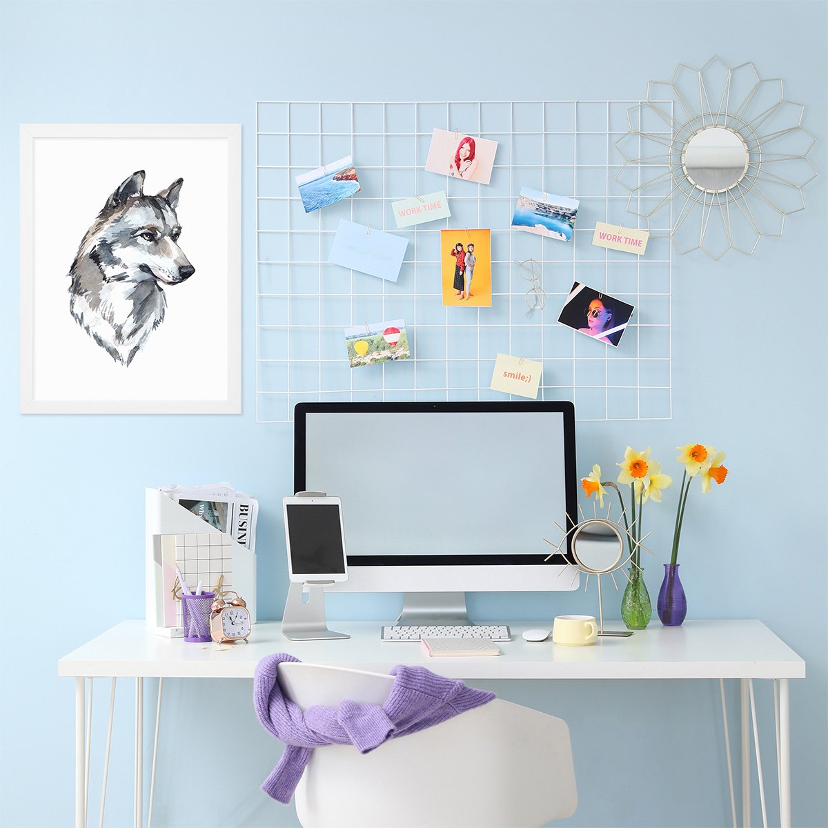 Plakat na ścianę dla nastolatki wilk w białej ramie