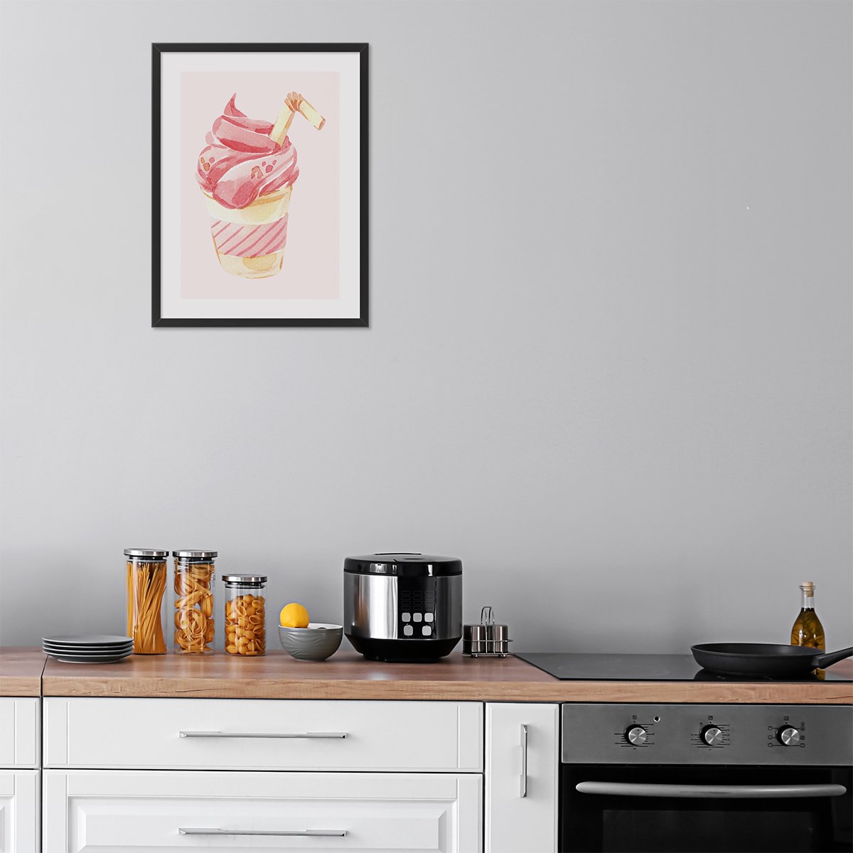 Plakat do kuchni ze słodyczami w czarnej ramce