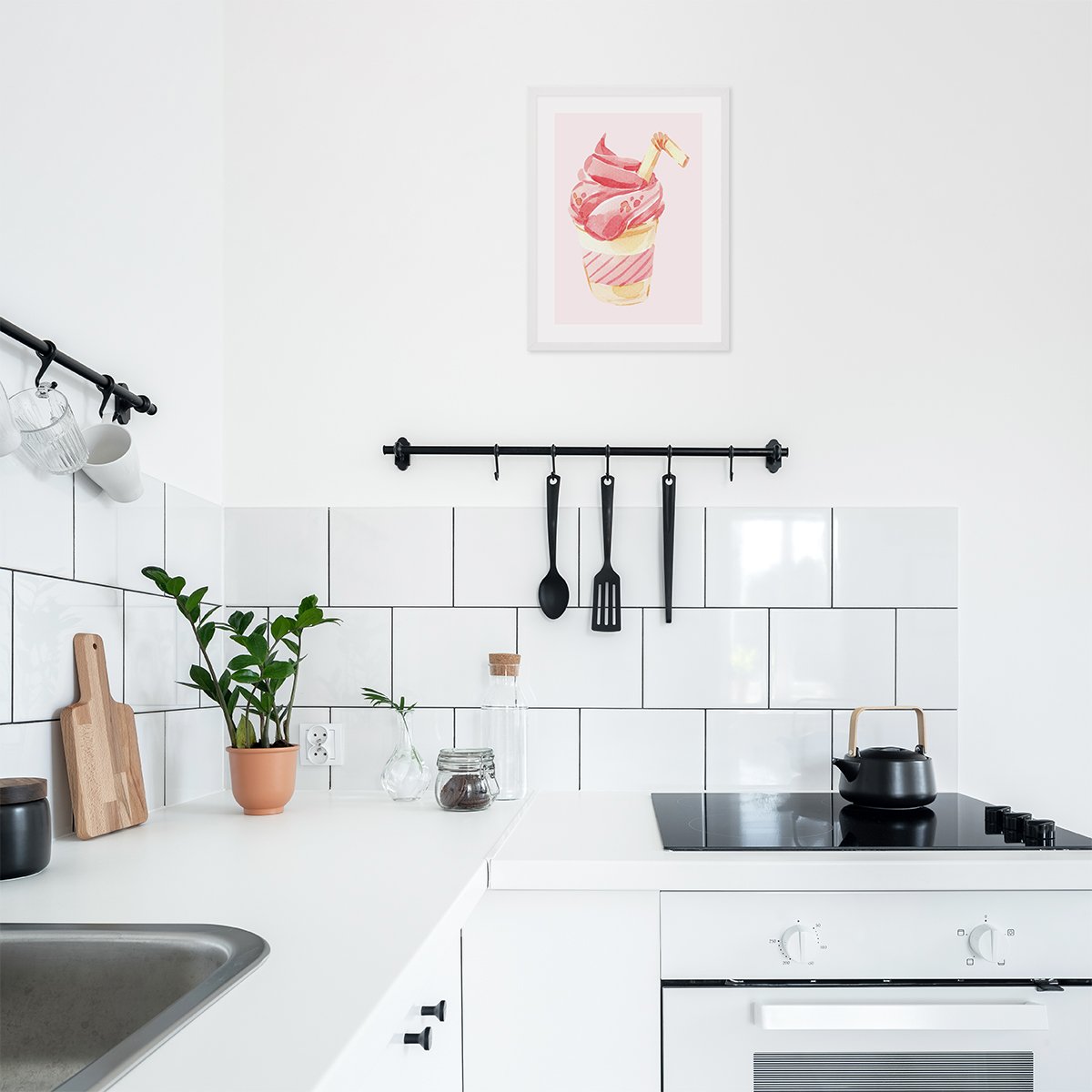 Plakat do kuchni ze słodyczami w białej ramce