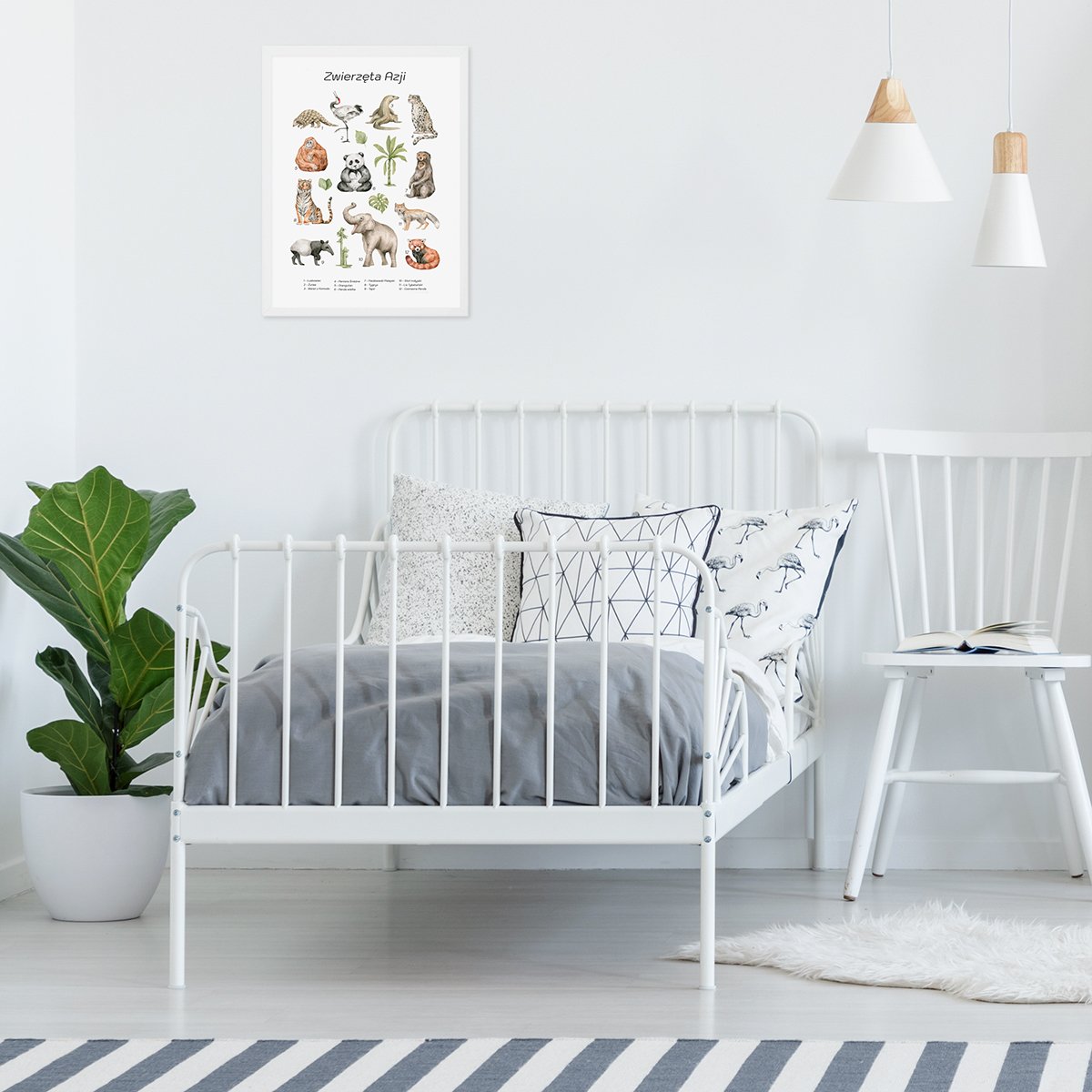 Plakat do pokoju dziecięcego ze zwierzętami żyjącymi w Azji zawieszony nad łóżkiem w pokoju dziewczynki#jezyk_polski