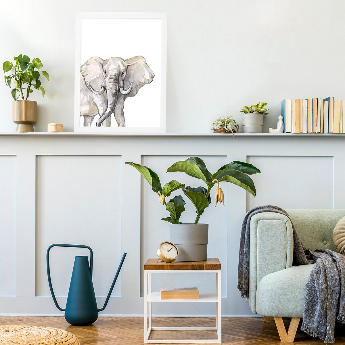 Plakat do salonu słoń afrykański w białej ramie