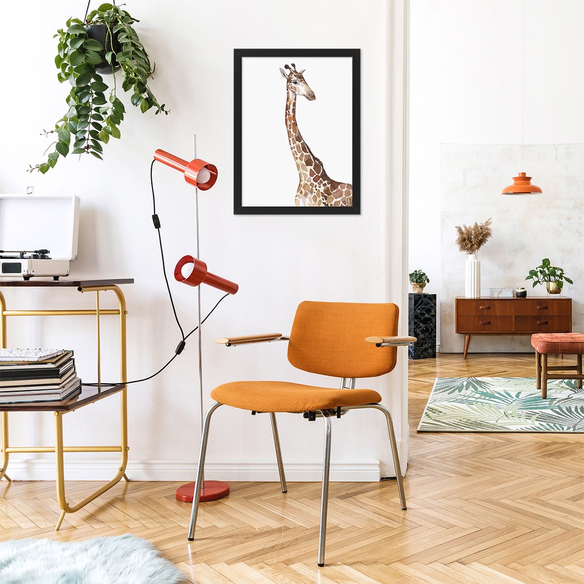 Plakat do salonu z żyrafą w czarnej ramie