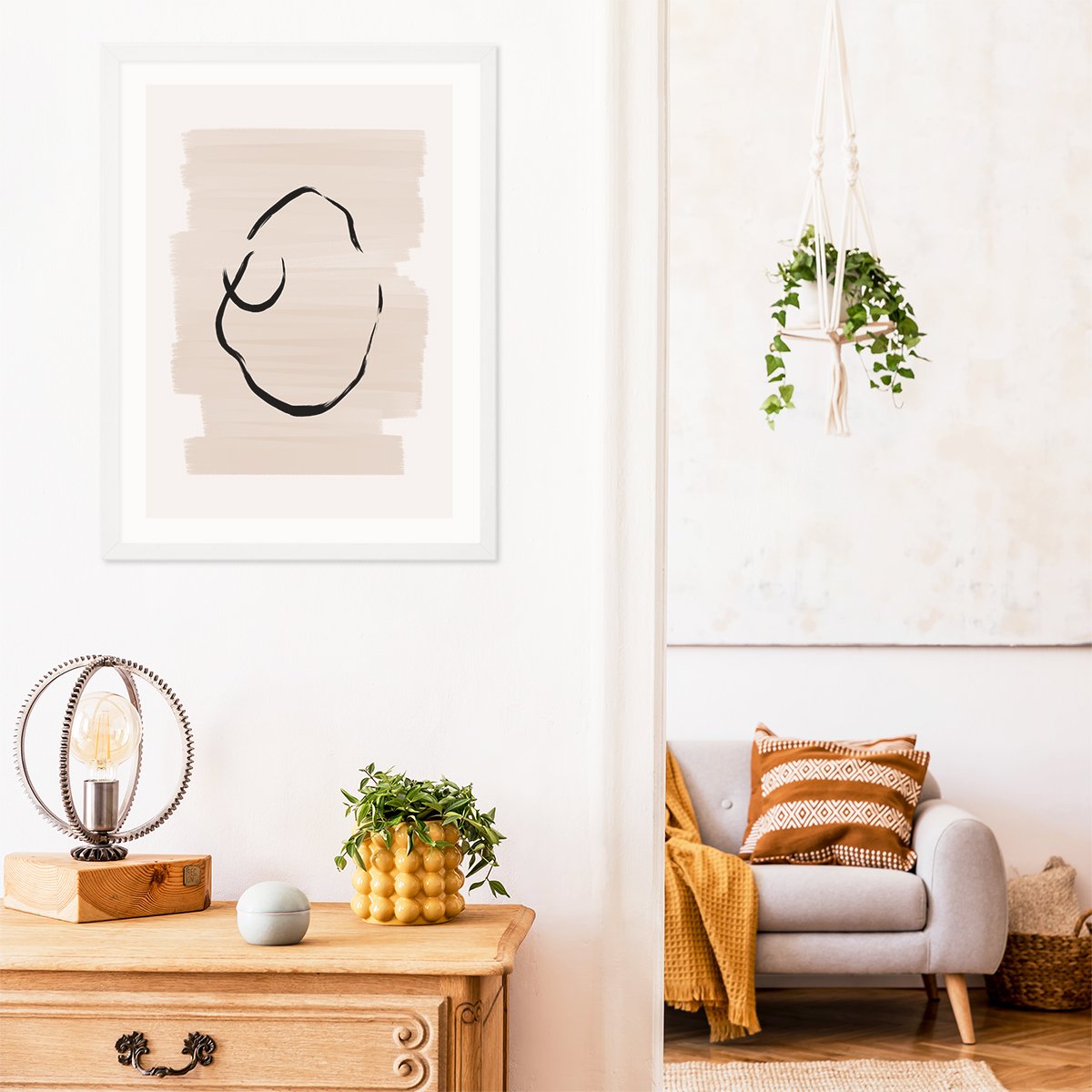 Plakat do salonu abstrakcja w białej ramie