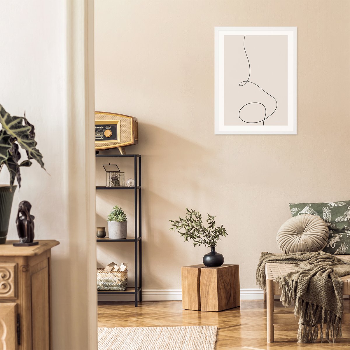 Plakat do salonu w białej ramie