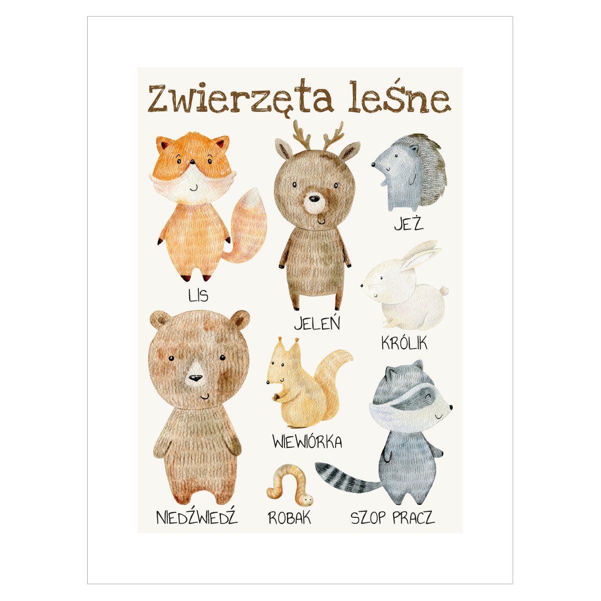 Plakat edukacyjny dla dzieci - zwierzęta leśne
