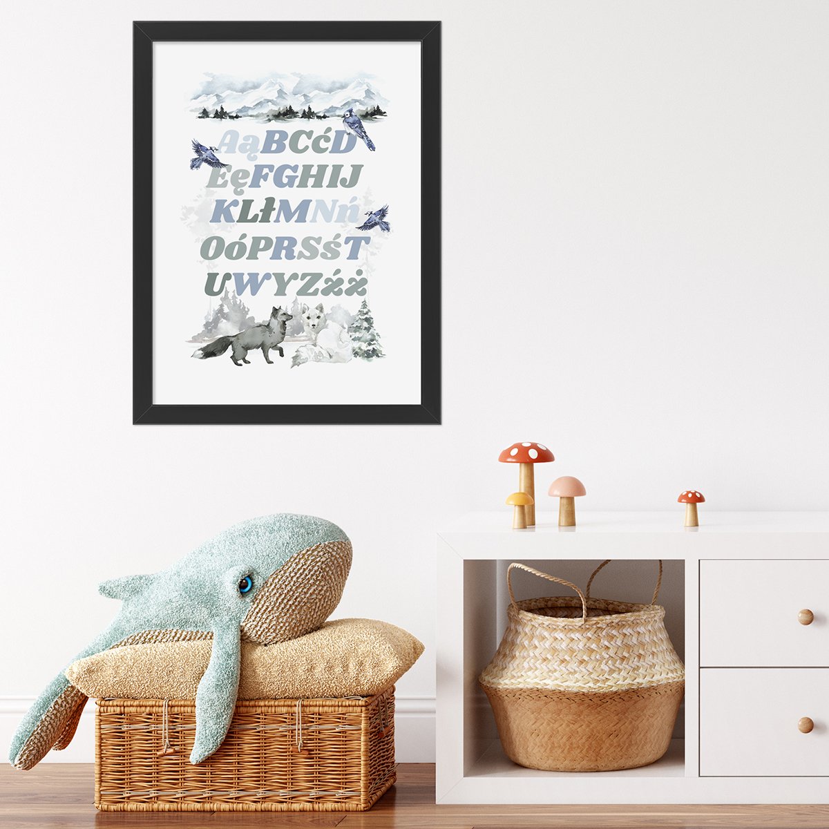 Plakat edukacyjny do pokoju dziecięcego polski alfabet ze zwierzętami