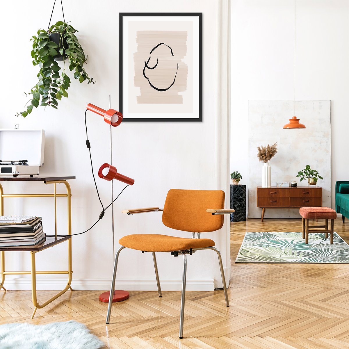 Plakat do salonu nowoczesne ilustracje w czarnej ramie