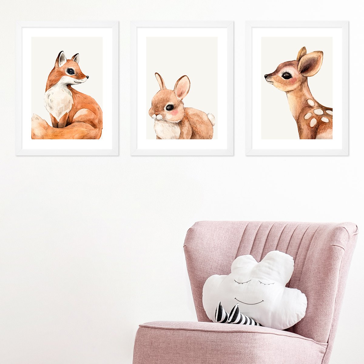 Plakat dla dzieci jelonek, rudy lisek i zajączek