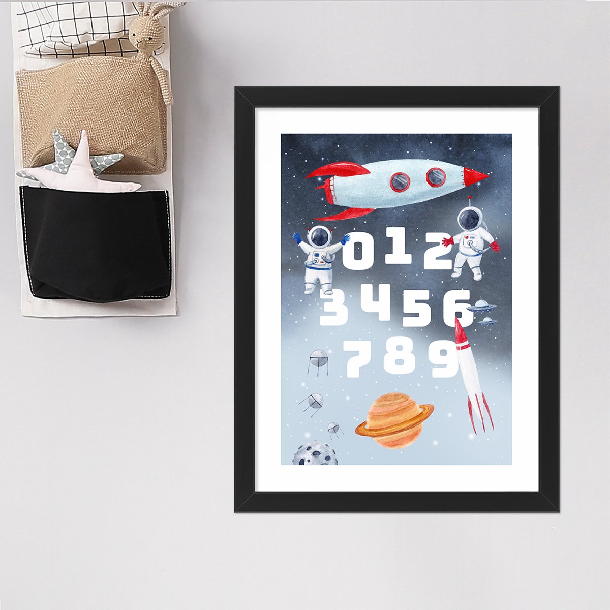 Plakat liczby i kosmos dla przedszkolaków