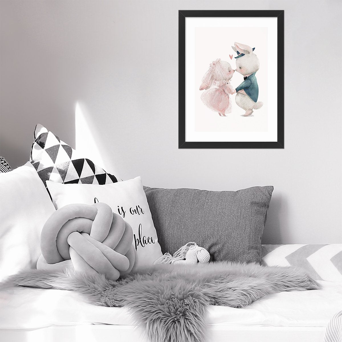 Plakat na ścianę do pokoju dziecięcego króliczki na ślubie